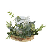 Everlands Tealight Holder with Wood Base and Berries 9cm